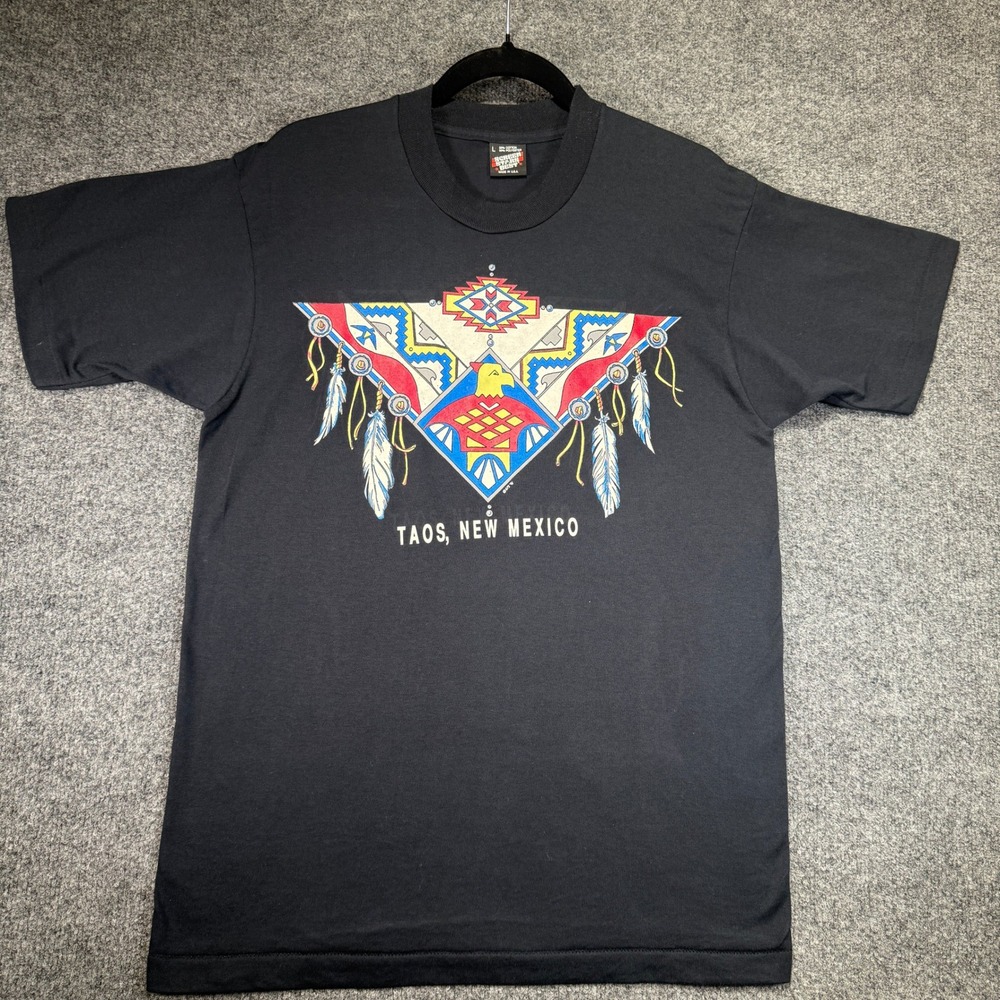 Screen Stars Best Taos New Mexico T-Shirt Mens L Black Vintage 90s Single Stitch